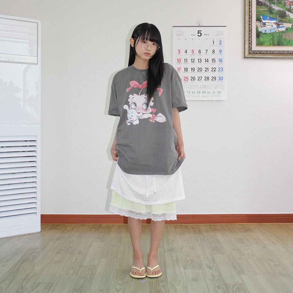 RONRON BETTY BOOP PIGMENT RIBBON OVER FIT T SHIRT CHARCOAL