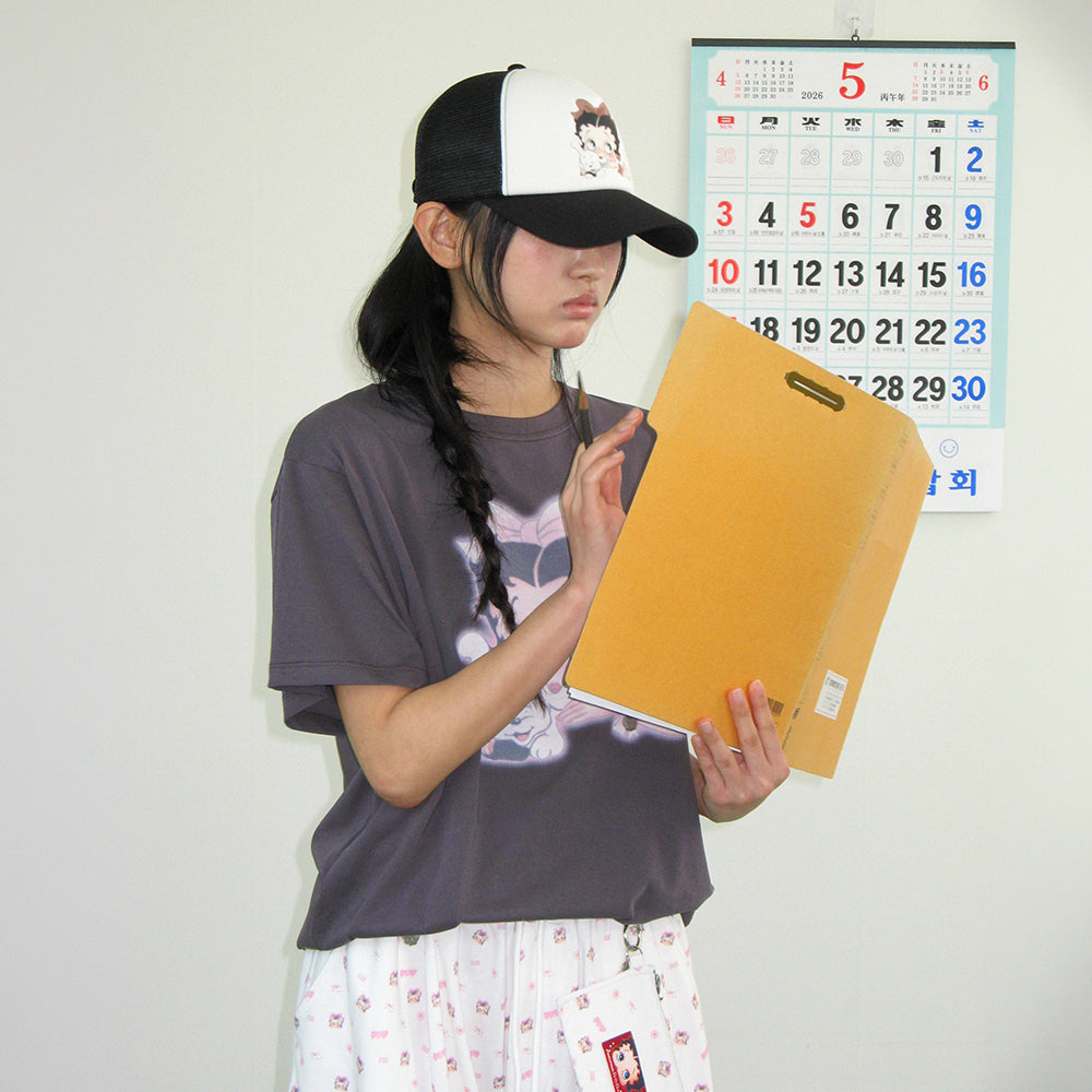 RONRON BETTY BOOP RIBBON BASIC FIT T SHIRT CHARCOAL