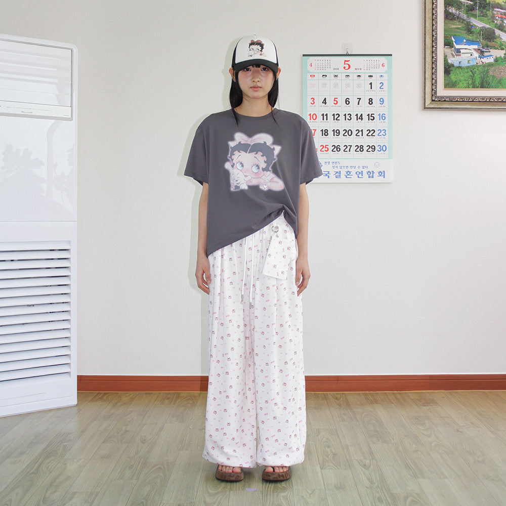 RONRON BETTY BOOP RIBBON BASIC FIT T SHIRT CHARCOAL