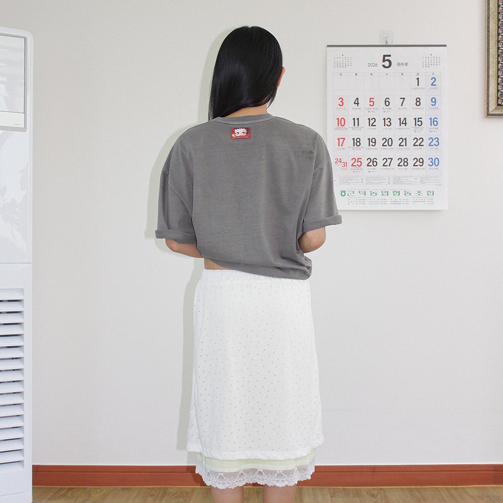 RONRON BETTY BOOP PIGMENT RIBBON OVER FIT T SHIRT CHARCOAL