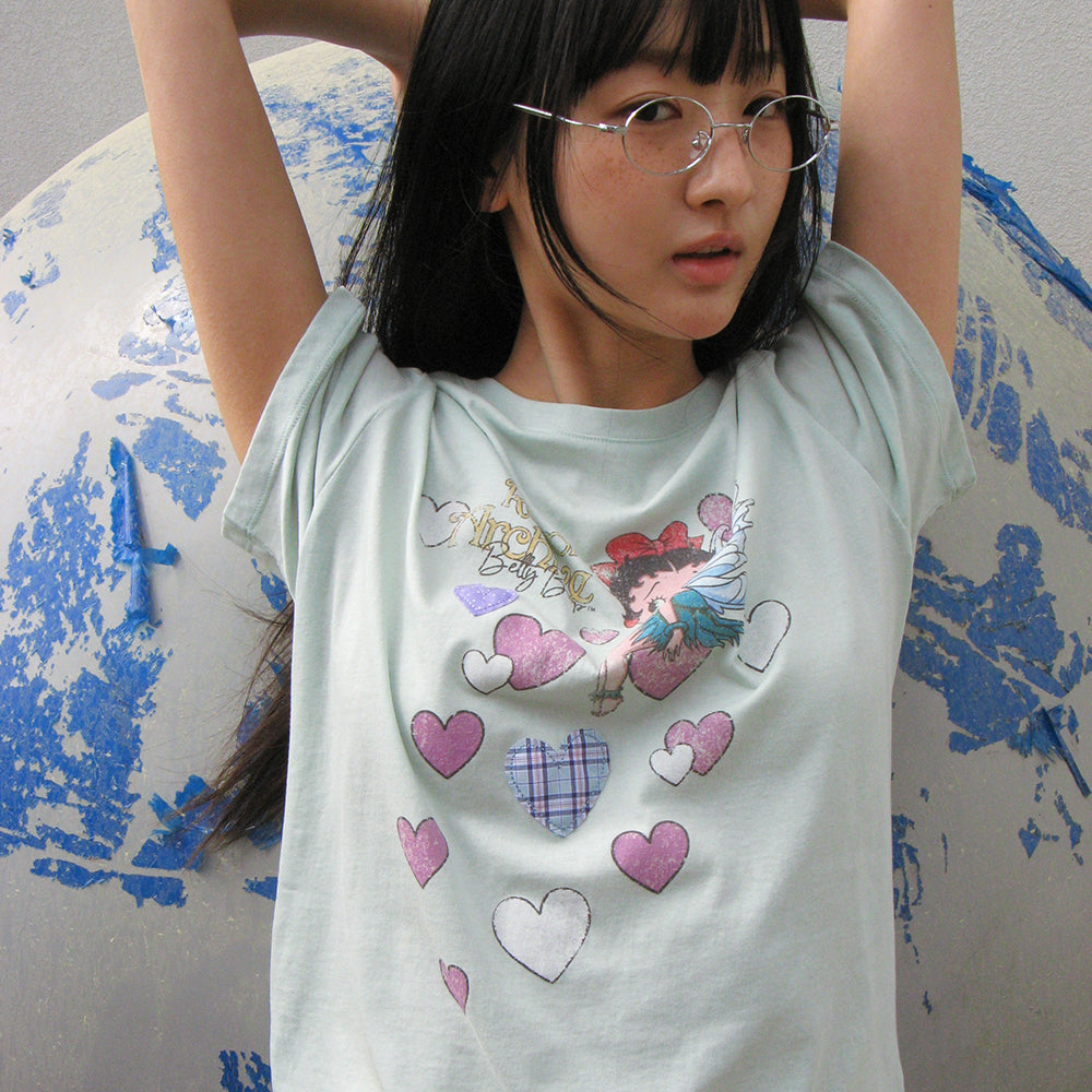 RONRON BETTY BOOP FAIRY HEART APPLIQUE BASIC FIT T SHIRT MINT