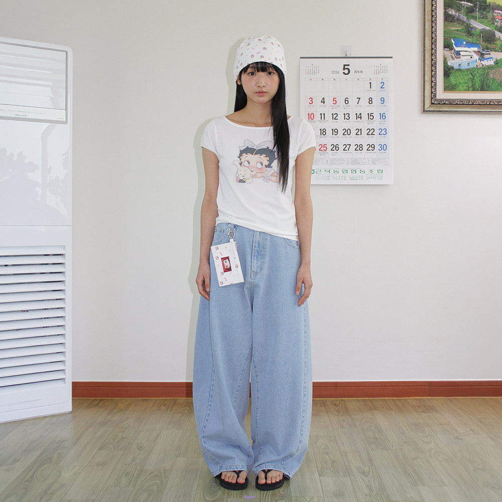 RONRON BETTY BOOP RIBBON BOAT NECK T SHIRT WHITE