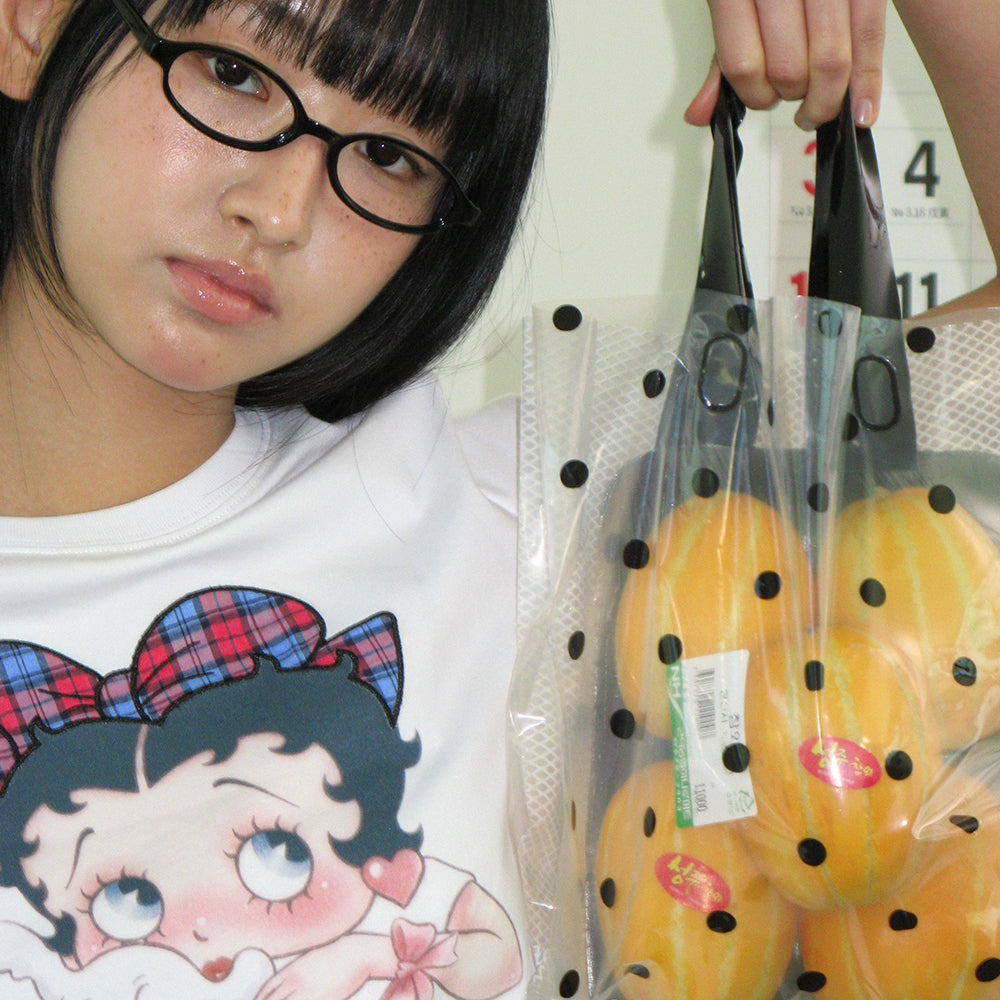 RONRON BETTY BOOP RIBBON APPLIQUE CROP T SHIRT WHITE