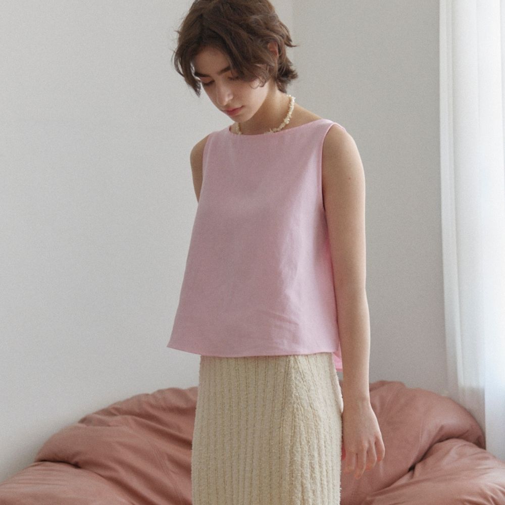 OHKUKKA Simple Linen Top – Pink