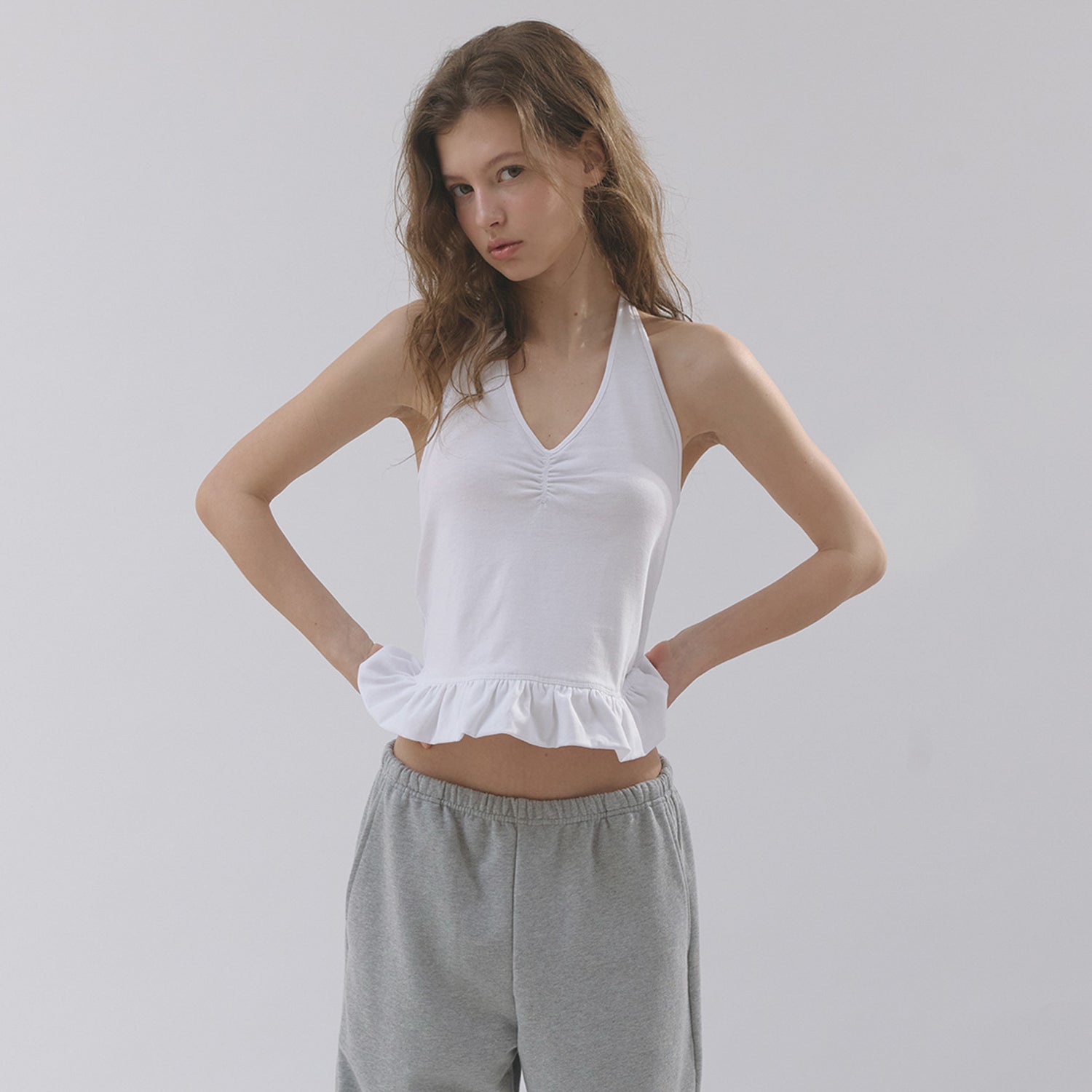 hetherment flare halter top (white)