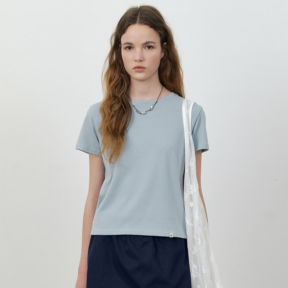 LOEIL Cotton blend basic half sleeve t-shirt_Sky blue