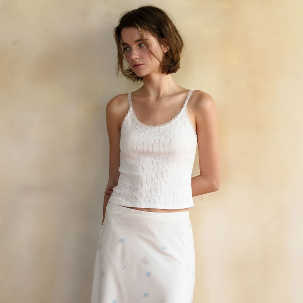 CHATDELAMA LACE TRIM SLEEVELESS T [IVORY]