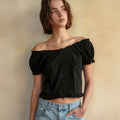 CHATDELAMA LACE TRIMMED BLOUSE [BLACK]