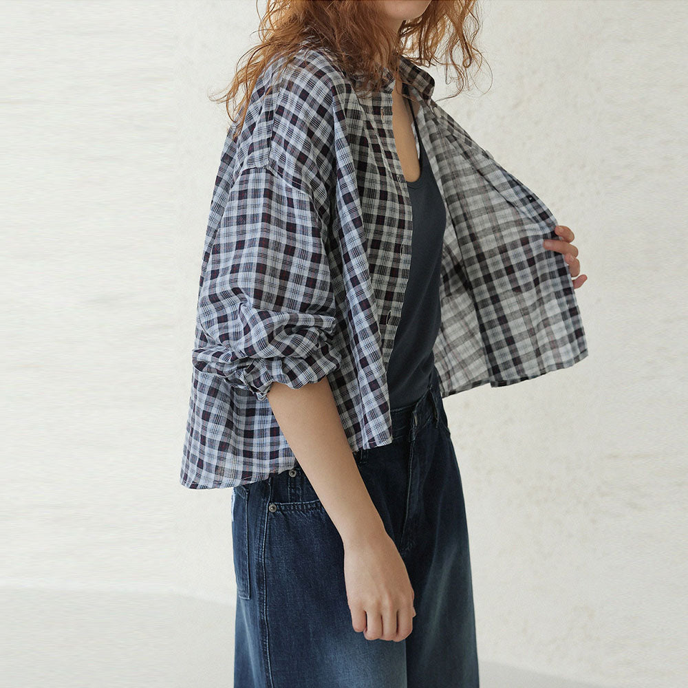 ROOMPACKER Genie summer check crop shirt