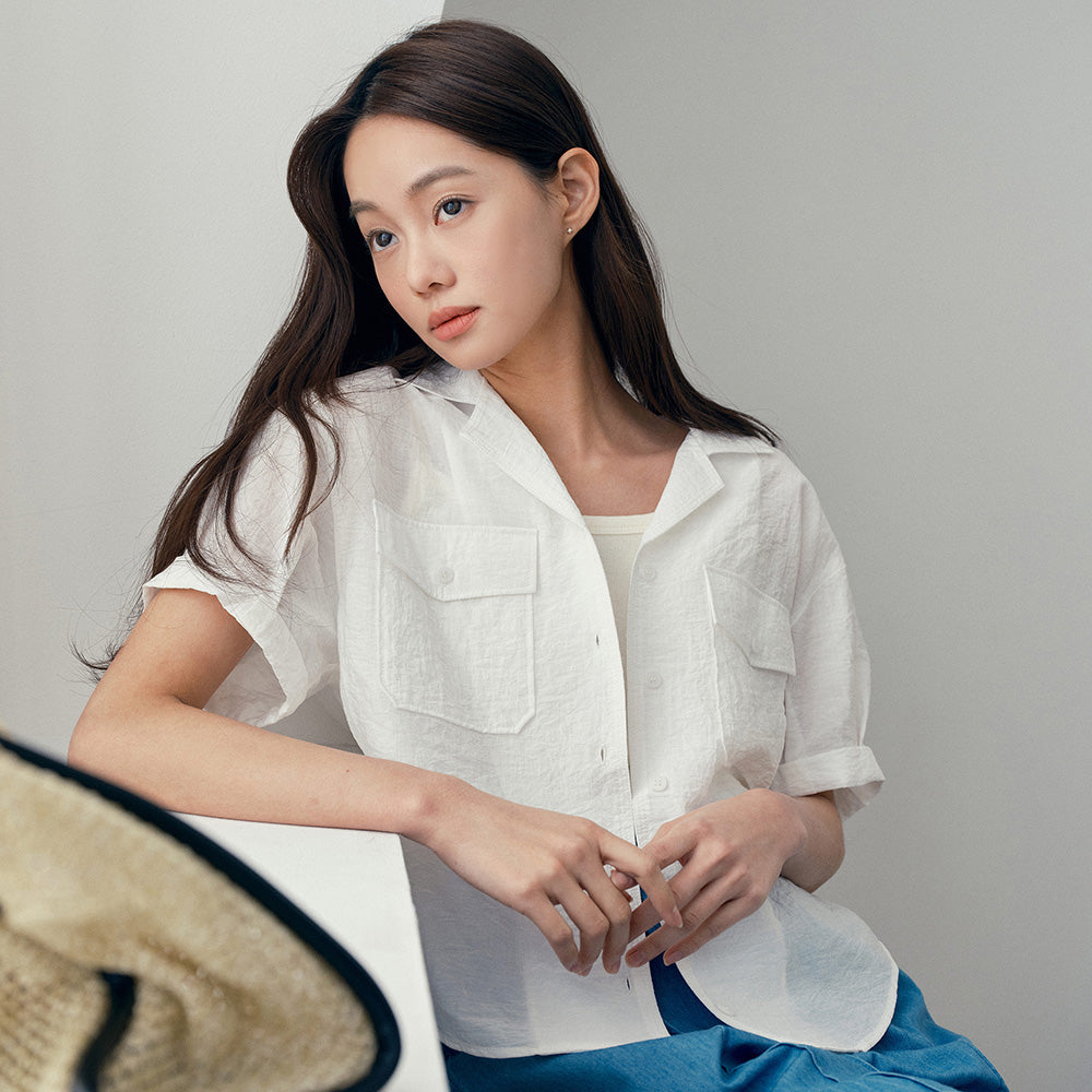MIND BRIDGE WOMEN [W]Out pocket open collar short sleeve shirt - 3color M1WS3213