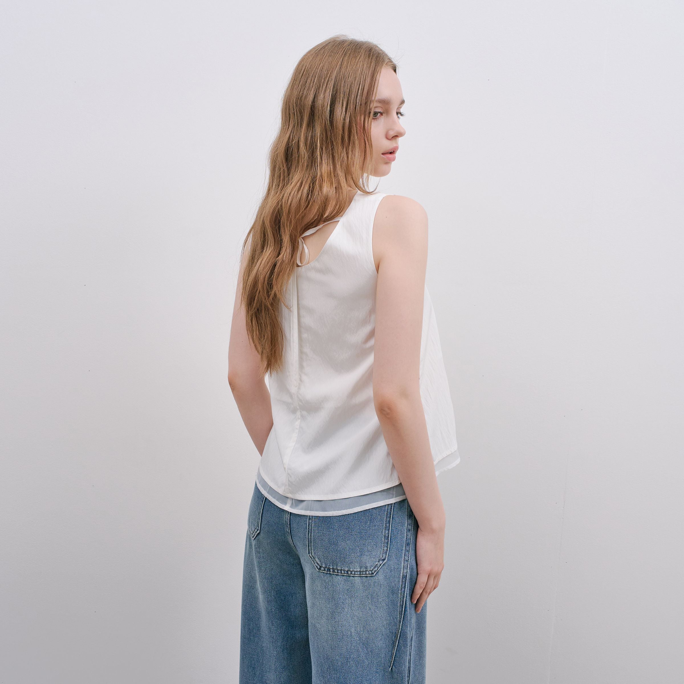 MIND BRIDGE WOMEN [W]White Layered Sleeveless M1WS4203
