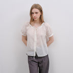 MIND BRIDGE WOMEN [W]Sheer shirring white short sleeve blouse M1WS4280