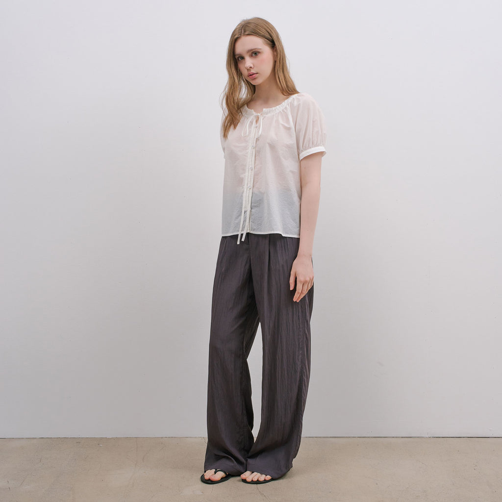 MIND BRIDGE WOMEN [W]Sheer shirring white short sleeve blouse M1WS4280