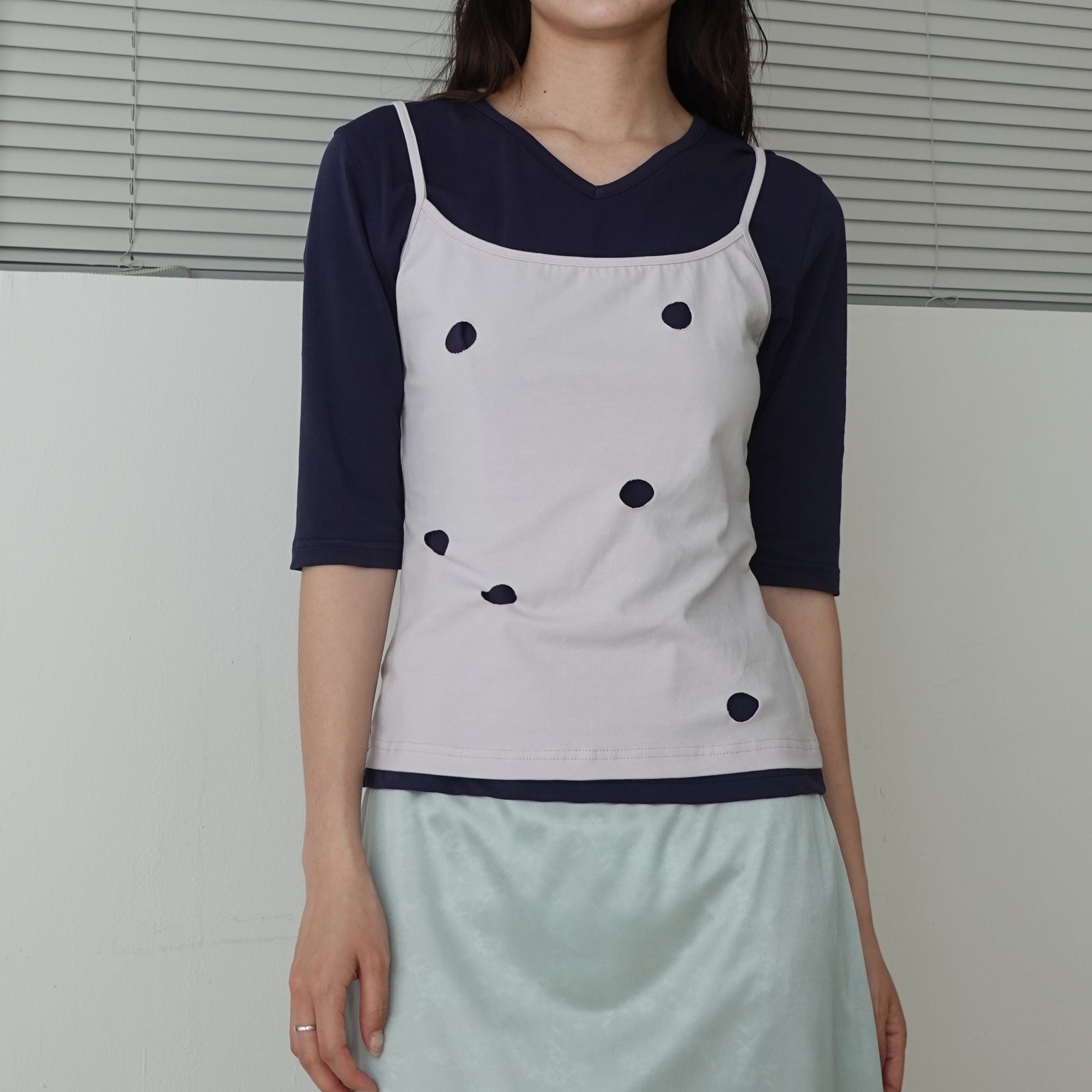 MA JOURNÉE V-NECK MID SLEEVE T-SHIRT_NAVY