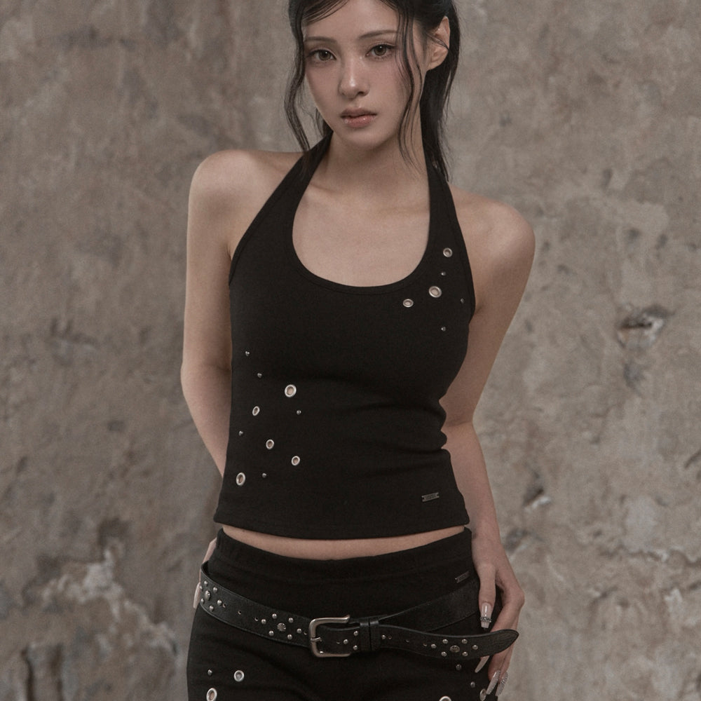 KHAKIPOINT Eyelet Halter Top (black)