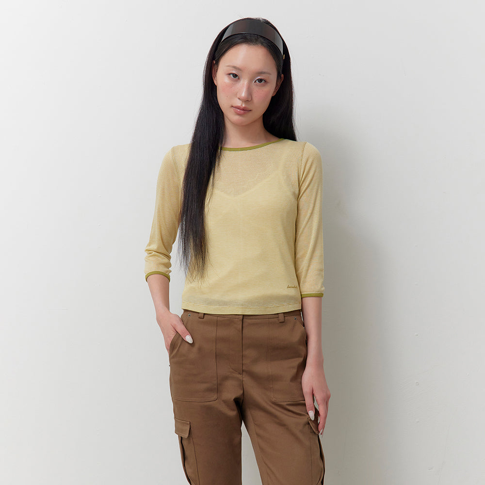 haveawhale stripe boat-neck 3/4 sleeve t-shirt (GE)