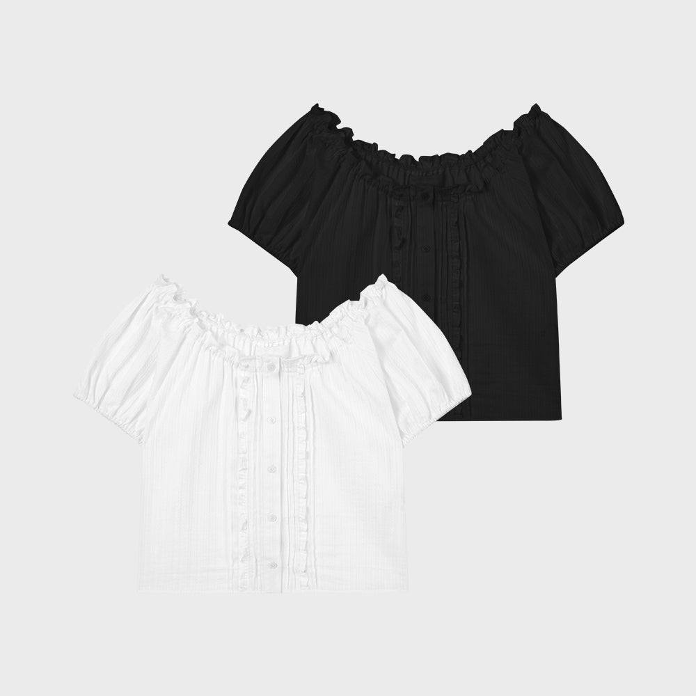 PLAC WOMEN [Black added] Frill point pin tuck blouse black