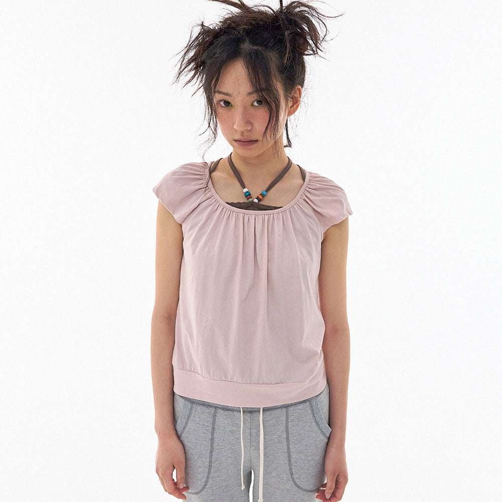EXPIRED GIRL Soft Shirring Top Pale Pink
