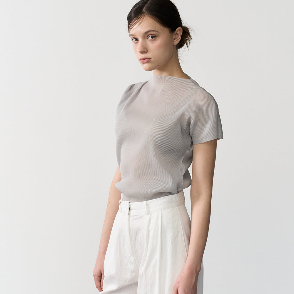 bibyseob Mockneck pleated t-shirt gray [T62]