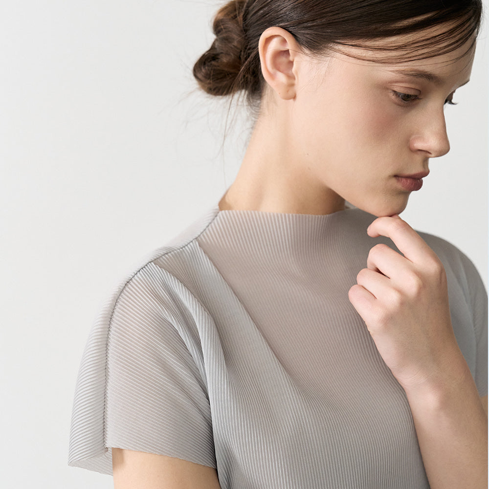 bibyseob Mockneck pleated t-shirt gray [T62]