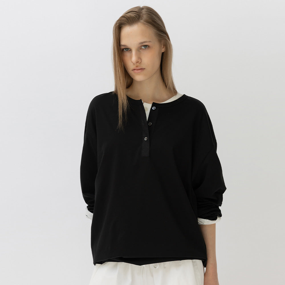 RRACE [2nd reorder] Light Henley Long Sleeve T-Shirt_Black