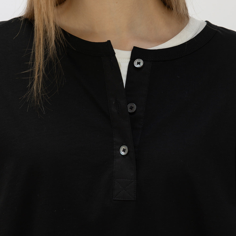 RRACE [2nd reorder] Light Henley Long Sleeve T-Shirt_Black