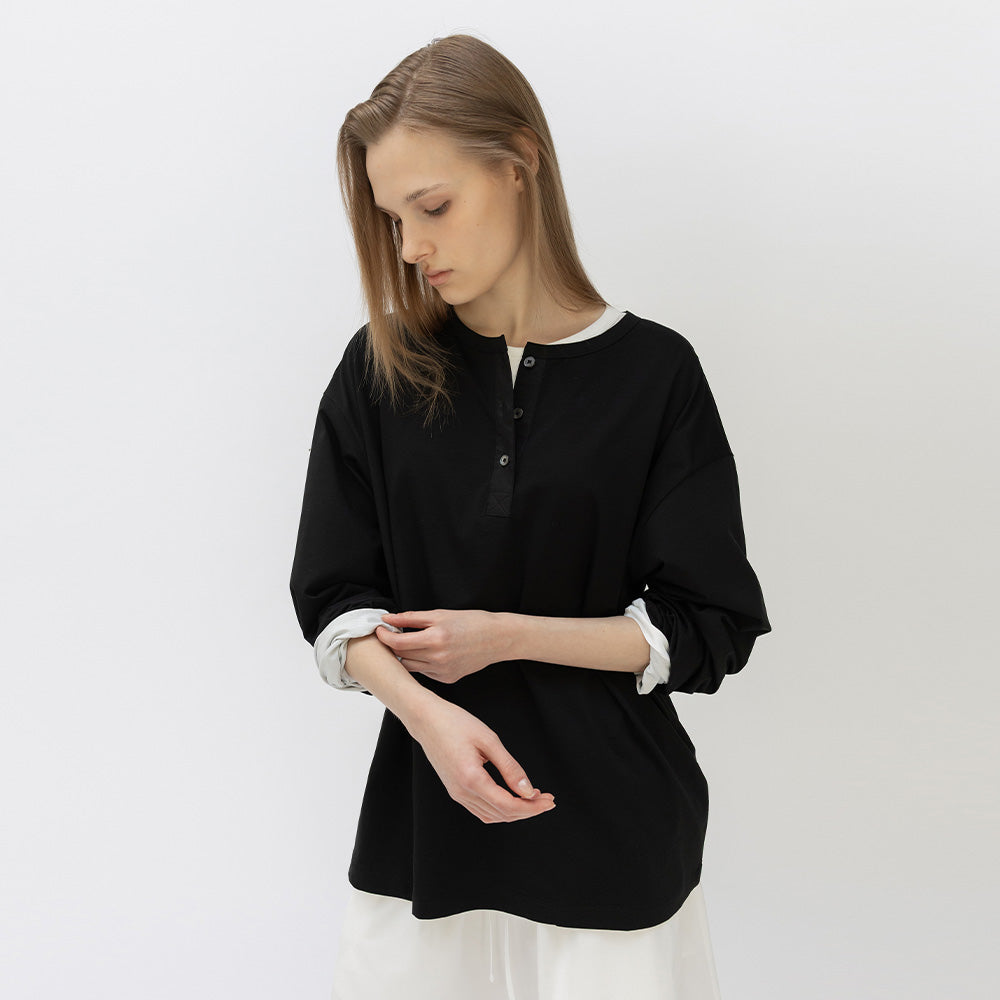 RRACE [2nd reorder] Light Henley Long Sleeve T-Shirt_Black