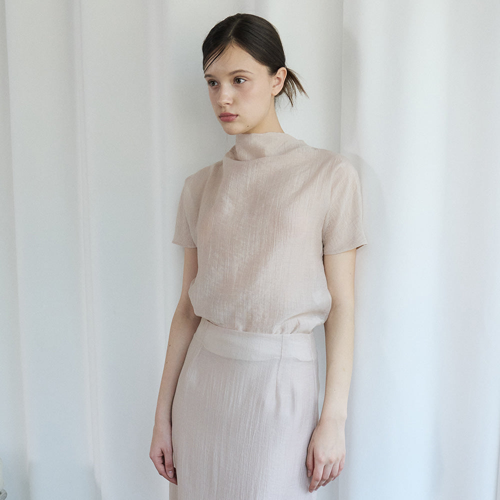 bibyseob Mock neck half blouse beige [T62]