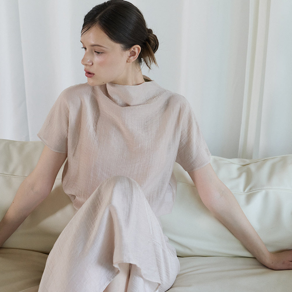 bibyseob Mock neck half blouse beige [T62]