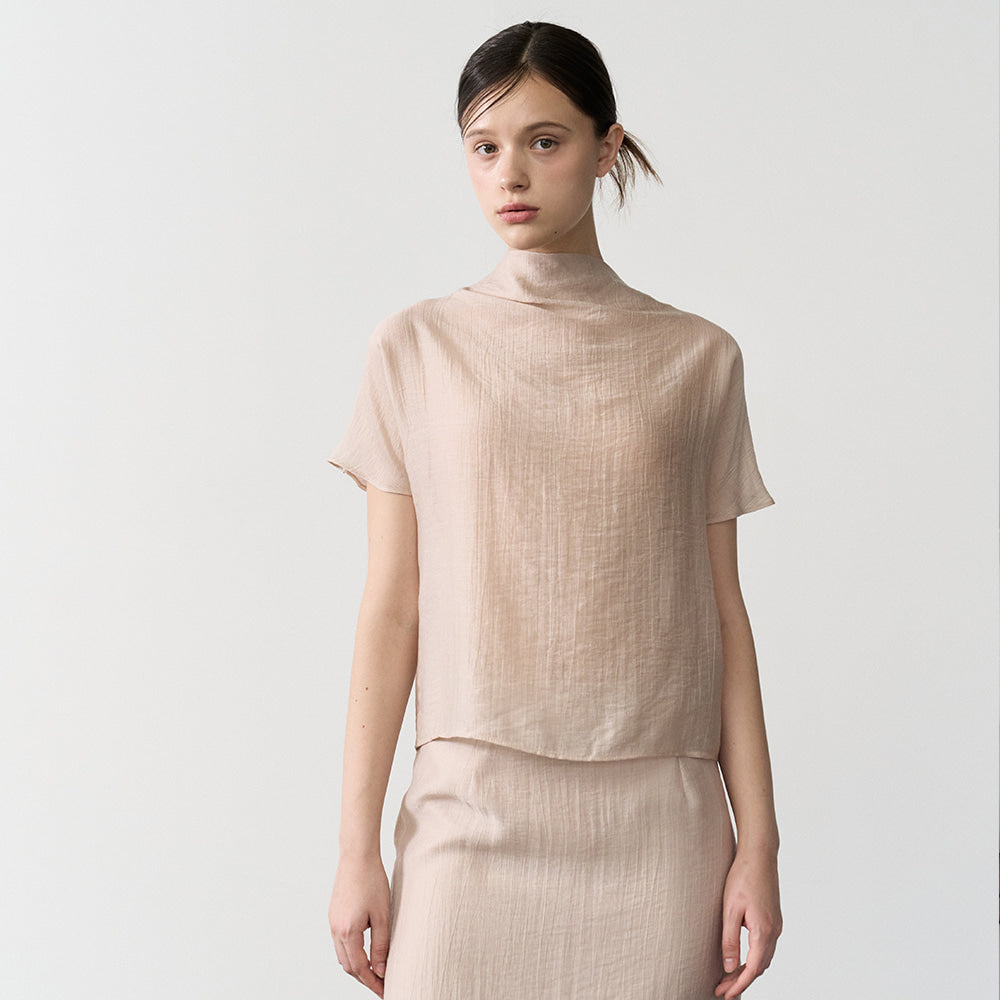 bibyseob Mock neck half blouse beige [T62]