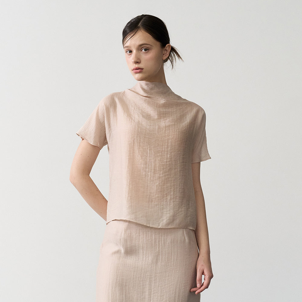 bibyseob Mock neck half blouse beige [T62]