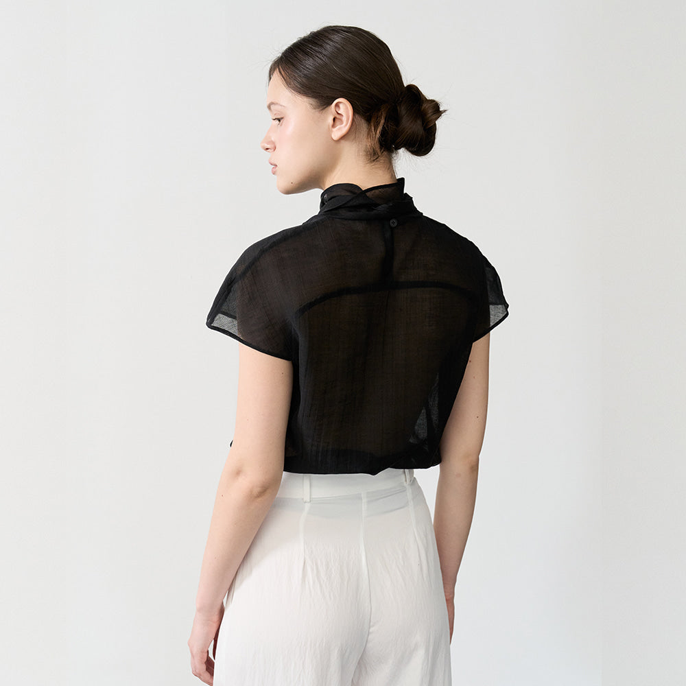 bibyseob High neck scarf half blouse black [T62]
