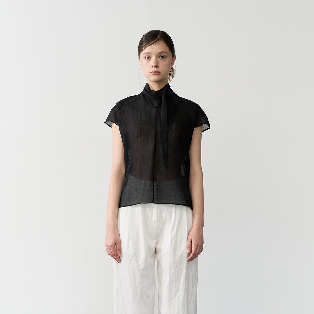 bibyseob High neck scarf half blouse black [T62]