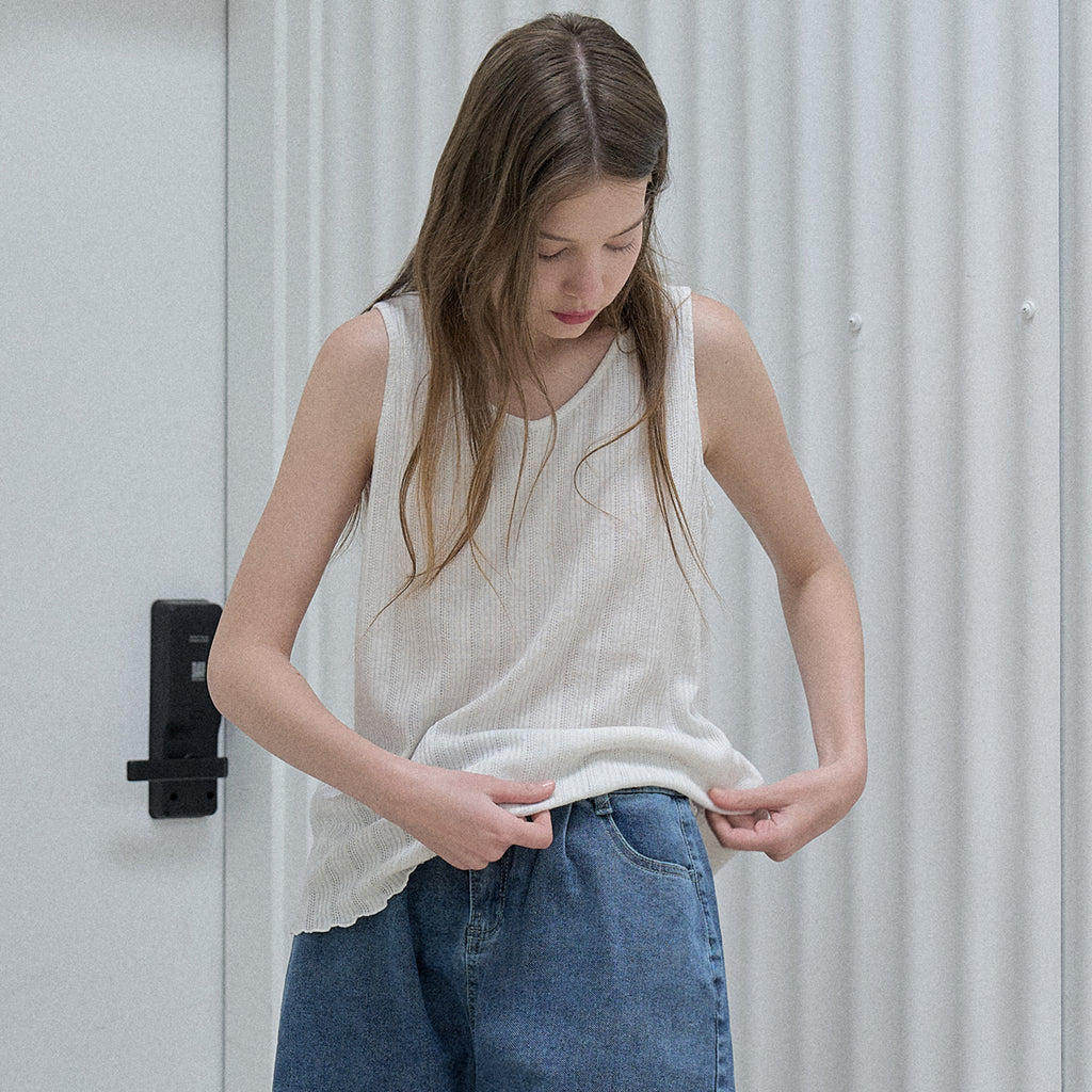 AVANT-G Knit Sleeveless Top - OATMEAL
