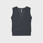 NOIRER FOR WOMEN Cotton Deep V-neck Sleeveless (Charcoal)