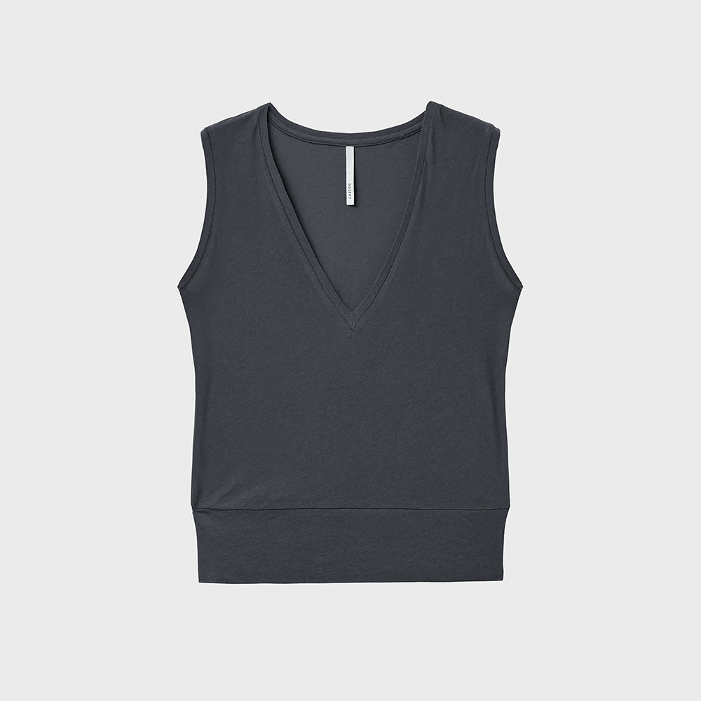 NOIRER FOR WOMEN Cotton Deep V-neck Sleeveless (Charcoal)