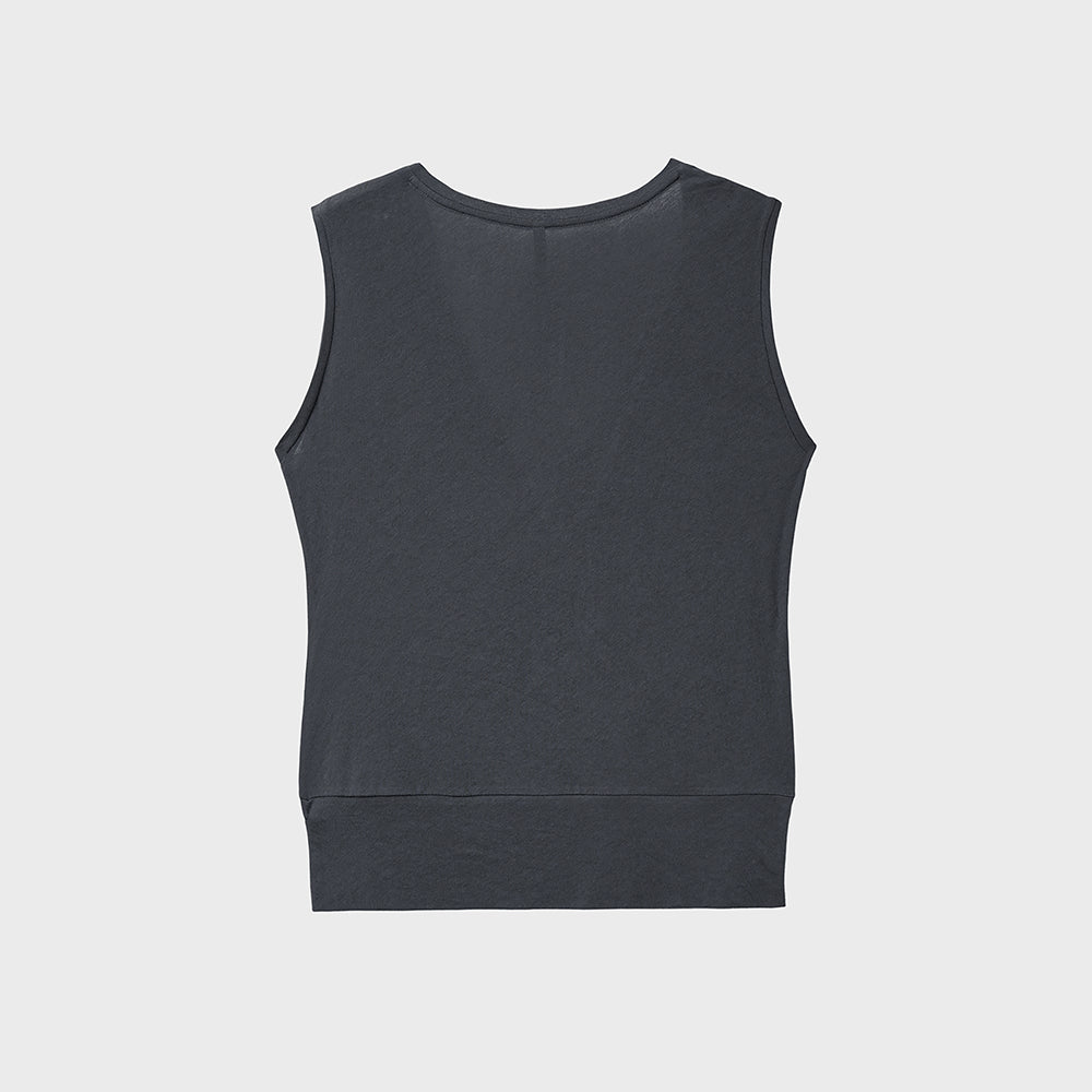 NOIRER FOR WOMEN Cotton Deep V-neck Sleeveless (Charcoal)