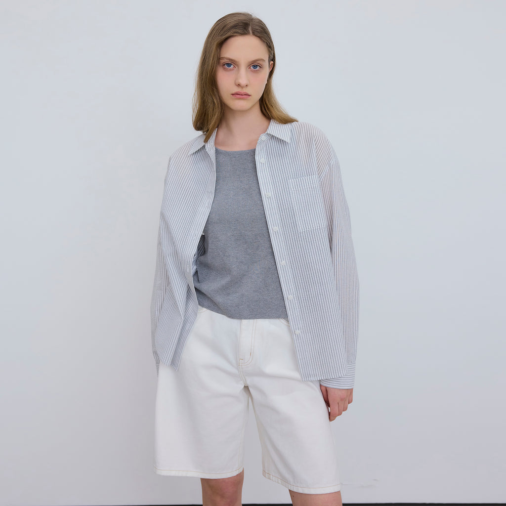 MIND BRIDGE WOMEN [ON][W]Seersucker striped shirt - 2color M1WS32A3