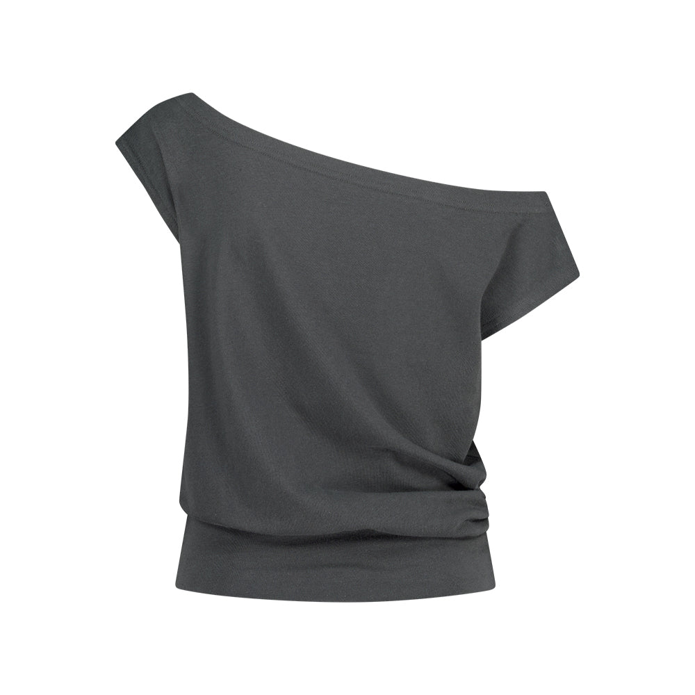 AS YOU ARE Kitsch Dolman Off Shoulder Tee Charcoal