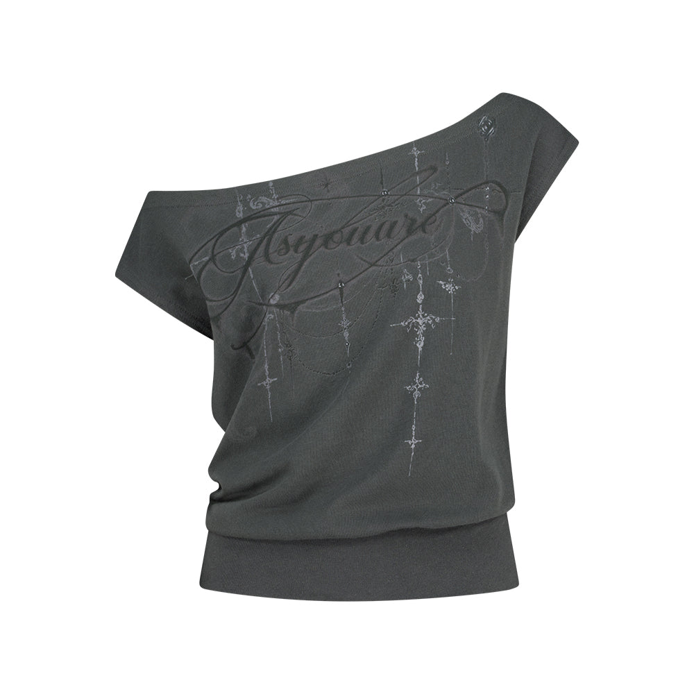 AS YOU ARE Kitsch Dolman Off Shoulder Tee Charcoal
