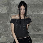 AS YOU ARE Kitsch Dolman Off Shoulder Tee Charcoal