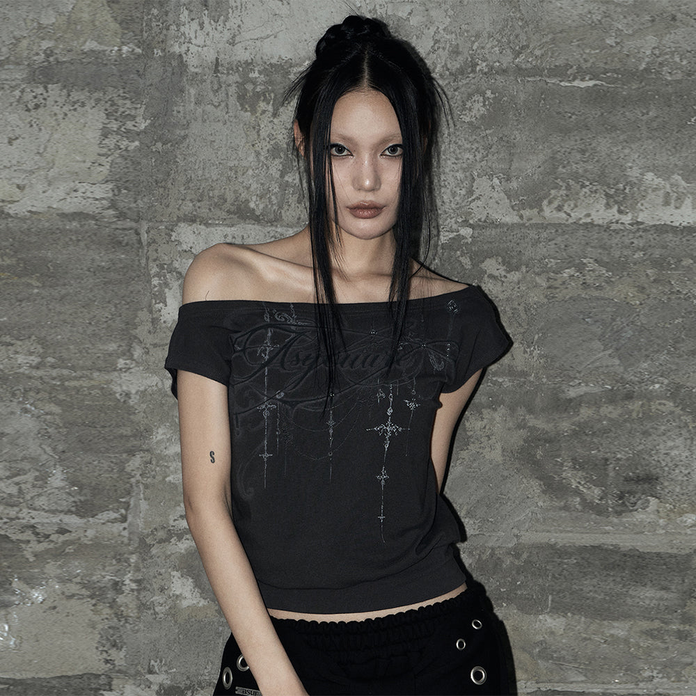 AS YOU ARE Kitsch Dolman Off Shoulder Tee Charcoal