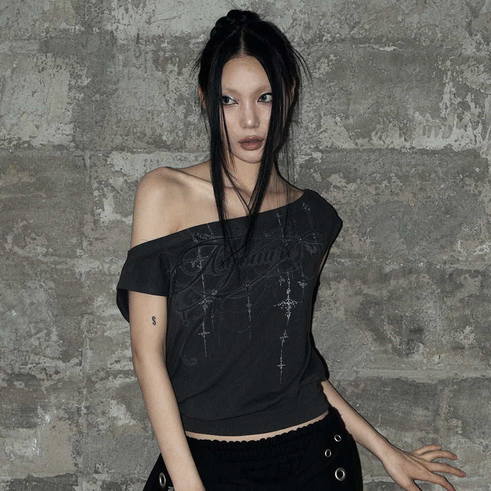 AS YOU ARE Kitsch Dolman Off Shoulder Tee Charcoal