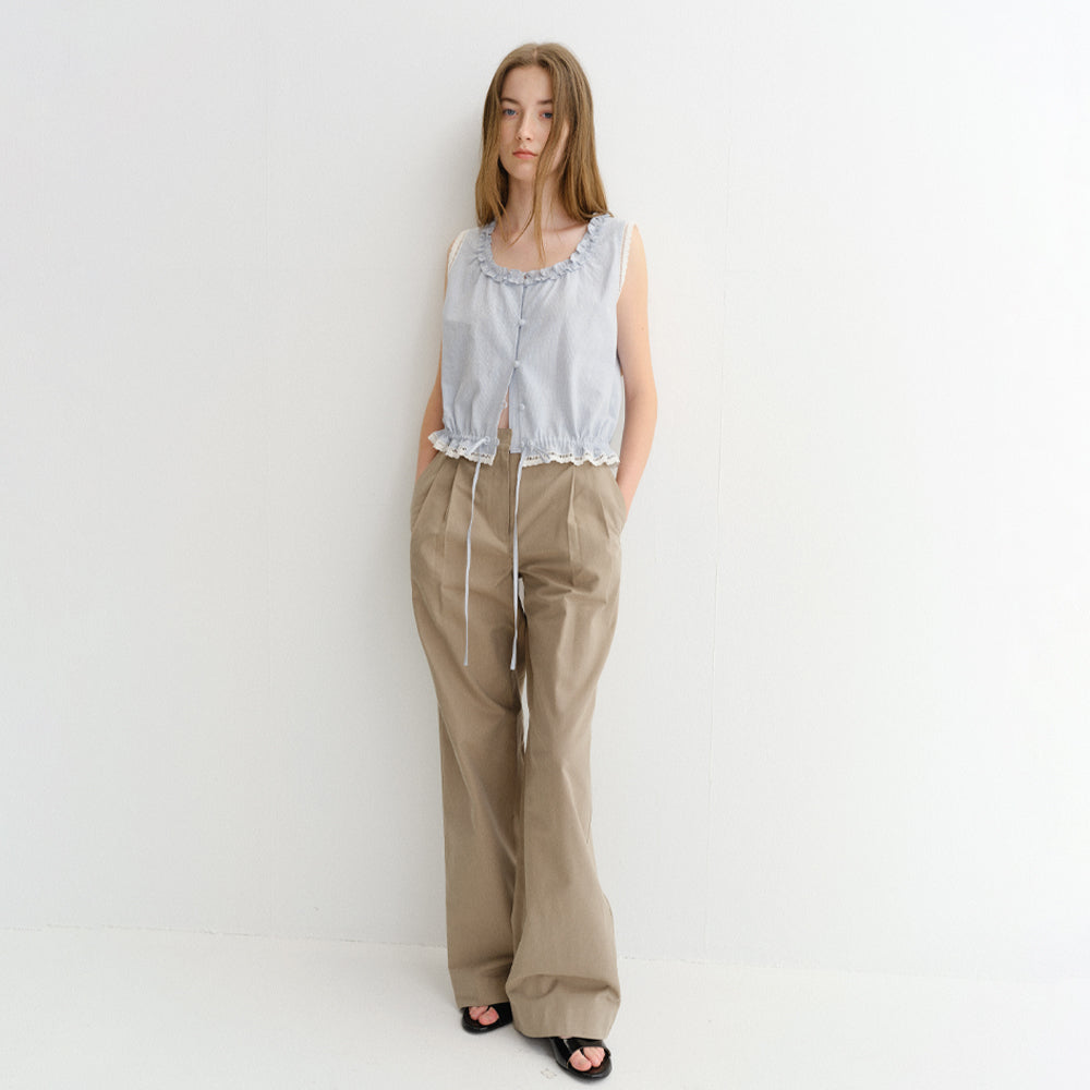 DUNST FRILL SLEEVELESS BLOUSE SOFT BLUE CHECK_UDBL6B226B1