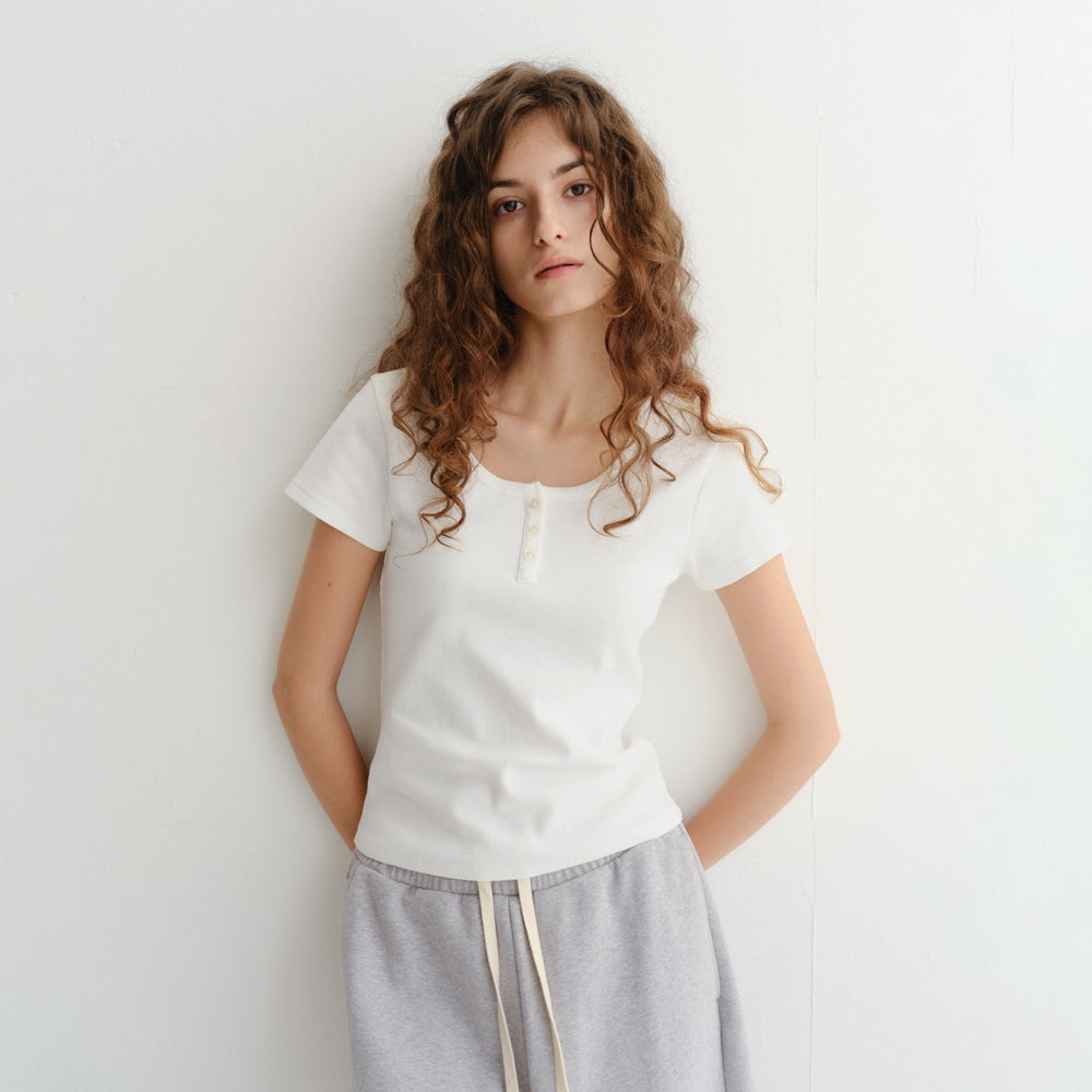 DUNST CLASSIC SCOOP NECK TOP IVORY_UDTS6B222IV