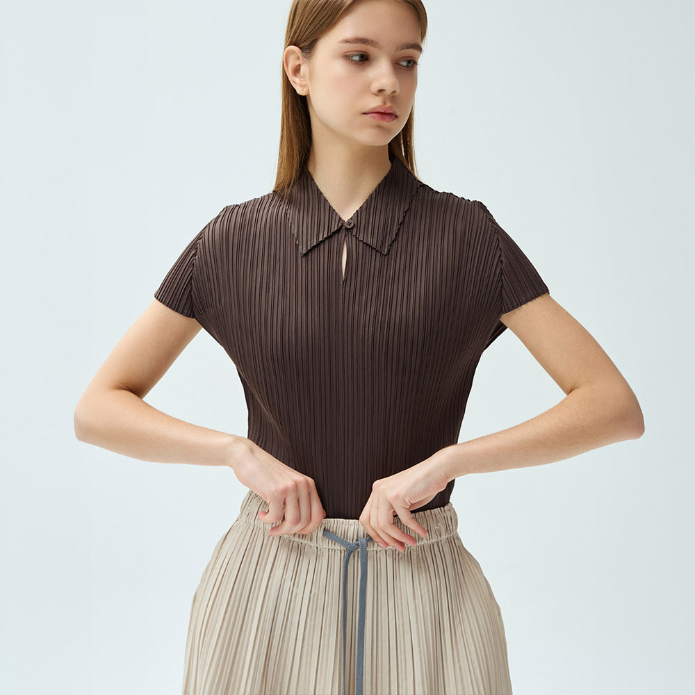 YOYOYOY Mini collar cap sleeve pleated blouse_2colors