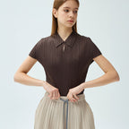 YOYOYOY Mini collar cap sleeve pleated blouse_2colors