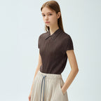 YOYOYOY Mini collar cap sleeve pleated blouse_2colors
