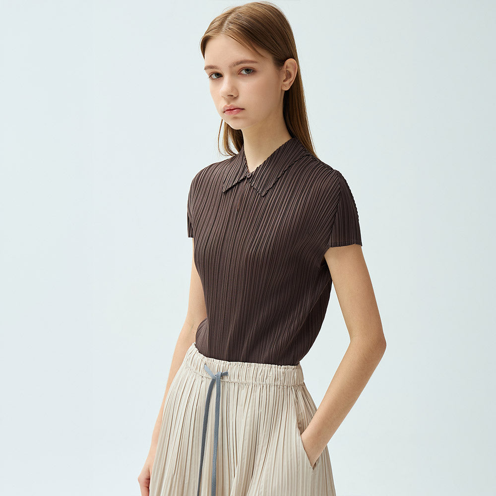 YOYOYOY Mini collar cap sleeve pleated blouse_2colors