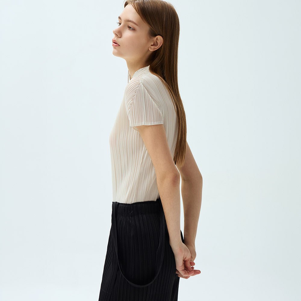 YOYOYOY Mini collar cap sleeve pleated blouse_2colors